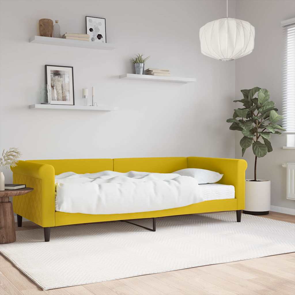 vidaXL Sofa z materacem do spania, żółta, 90x200 cm, aksamit