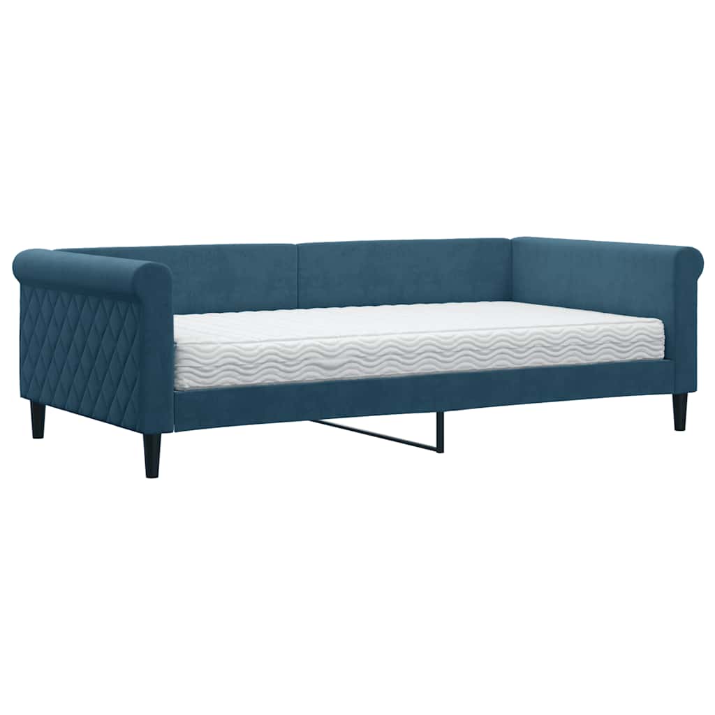 vidaXL Sofa z materacem do spania, niebieska, 100x200 cm, aksamit