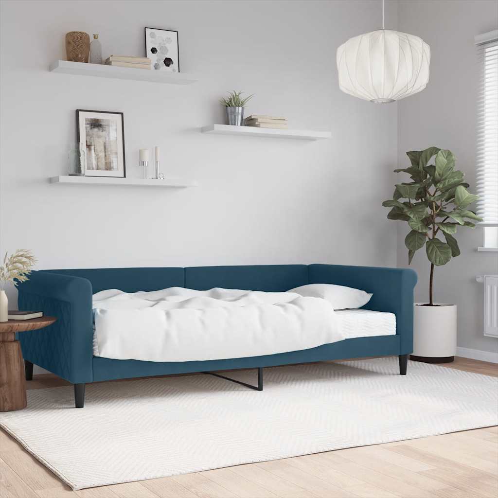 vidaXL Sofa z materacem do spania, niebieska, 100x200 cm, aksamit