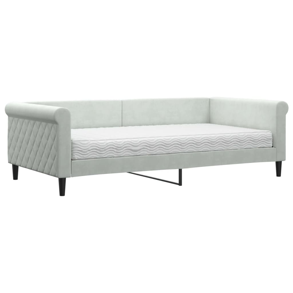 vidaXL Sofa z materacem do spania, jasnoszara, 100x200 cm, aksamit