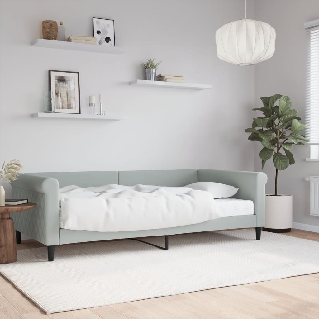vidaXL Sofa z materacem do spania, jasnoszara, 100x200 cm, aksamit