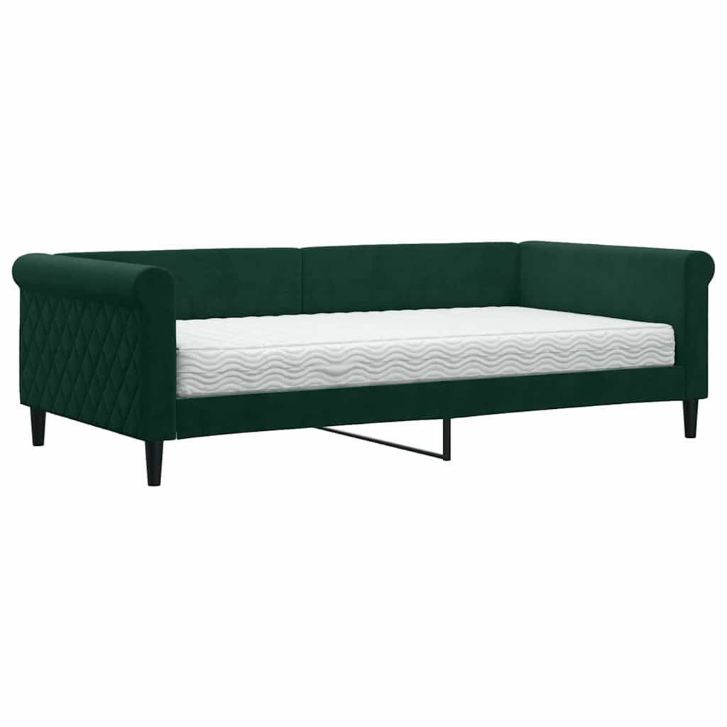 vidaXL Sofa z materacem do spania, ciemnozielona, 100x200 cm, aksamit