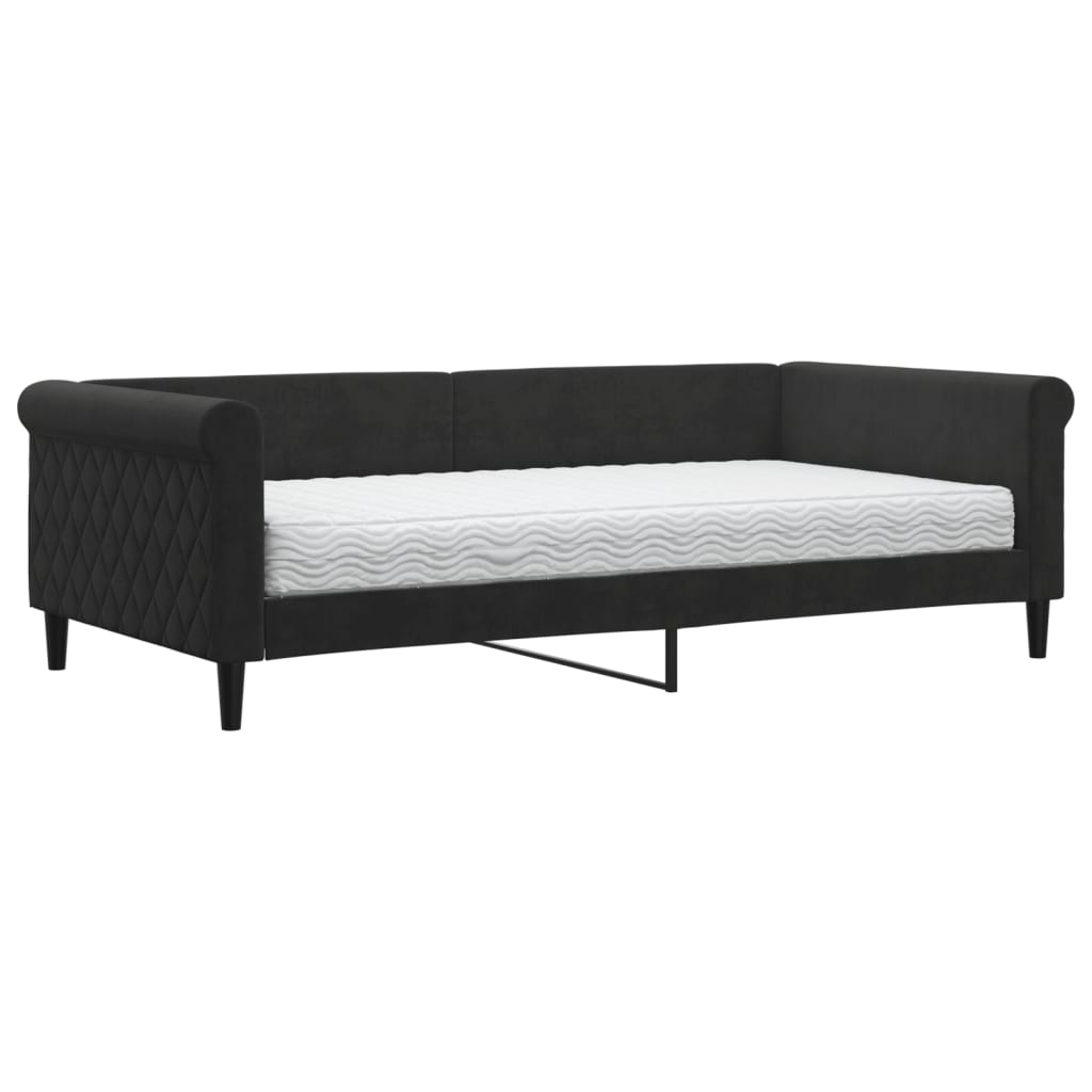 vidaXL Sofa z materacem do spania, czarna, 100x200 cm, aksamit