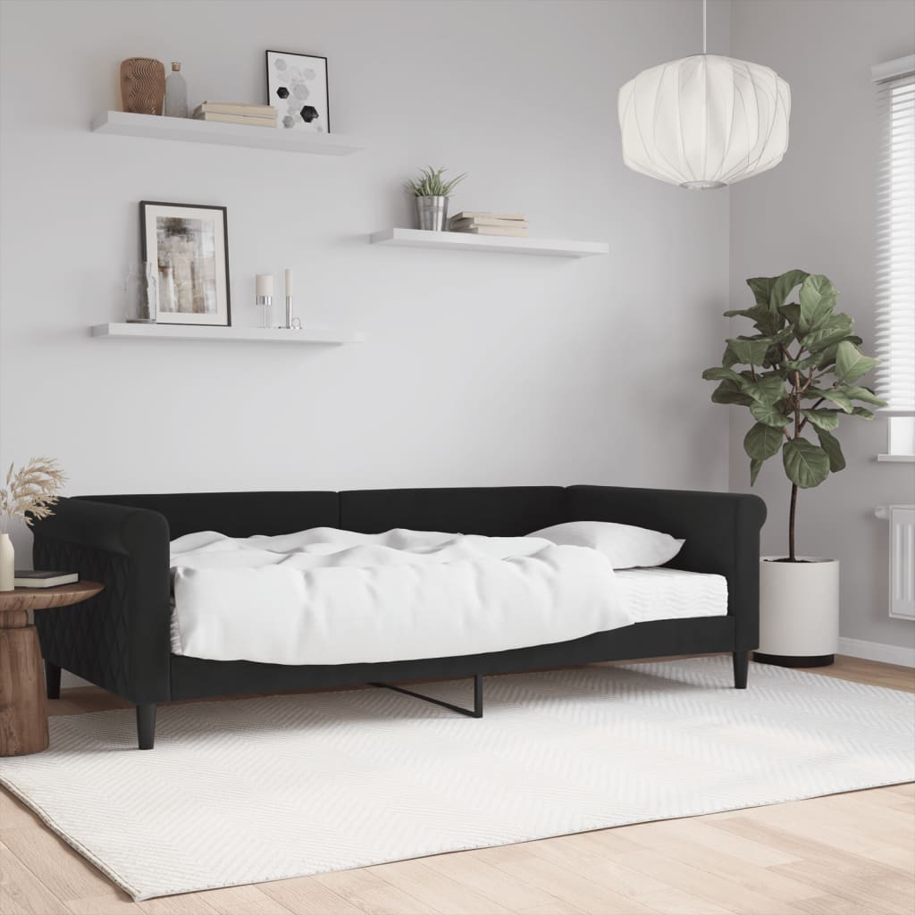vidaXL Sofa z materacem do spania, czarna, 100x200 cm, aksamit