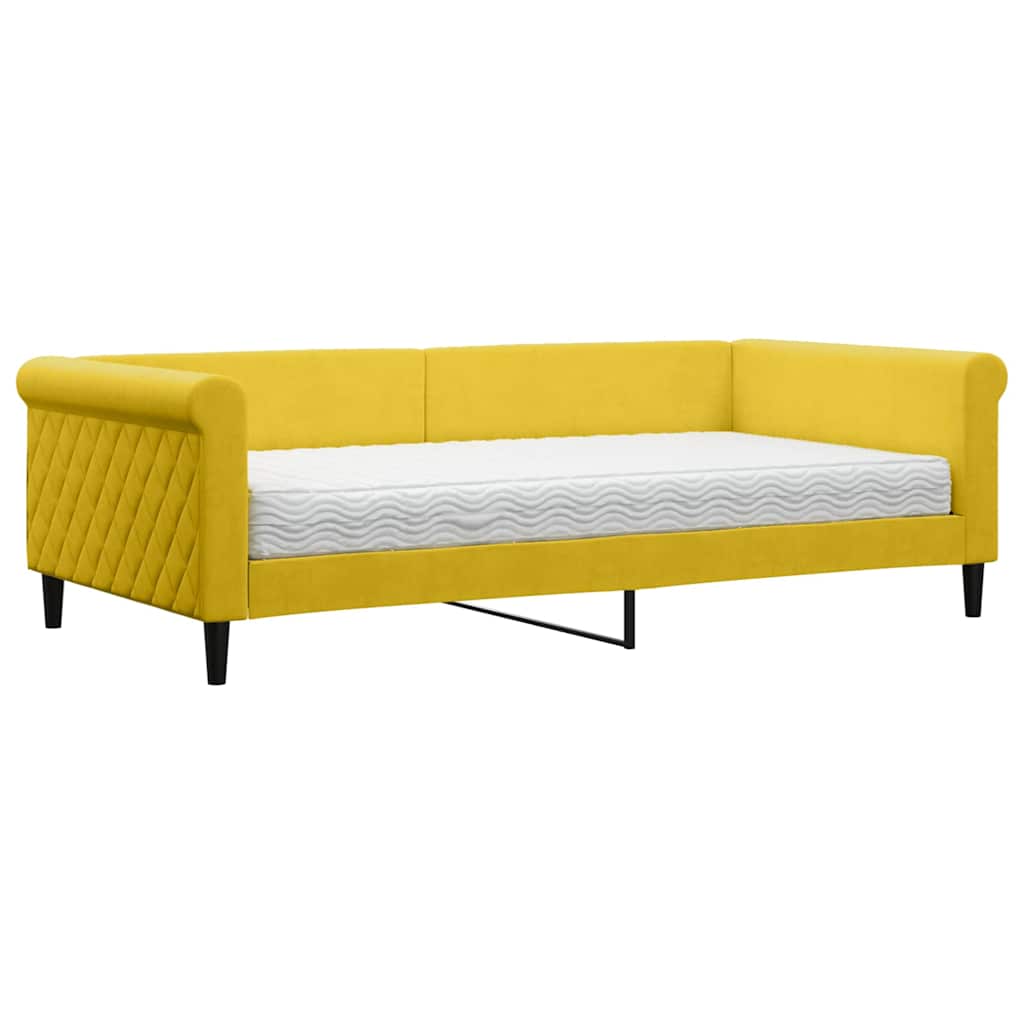 vidaXL Sofa z materacem do spania, żółta, 100x200 cm, aksamit