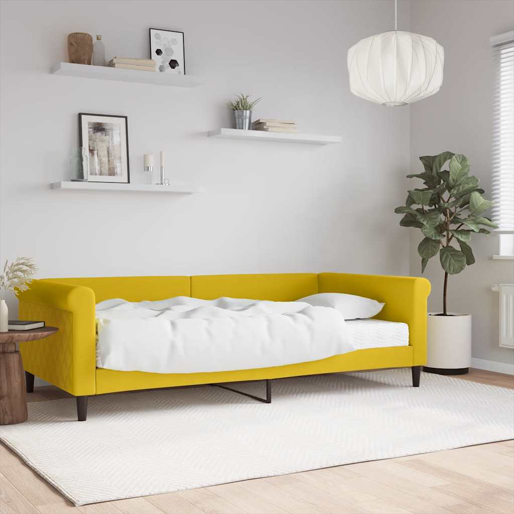 vidaXL Sofa z materacem do spania, żółta, 100x200 cm, aksamit