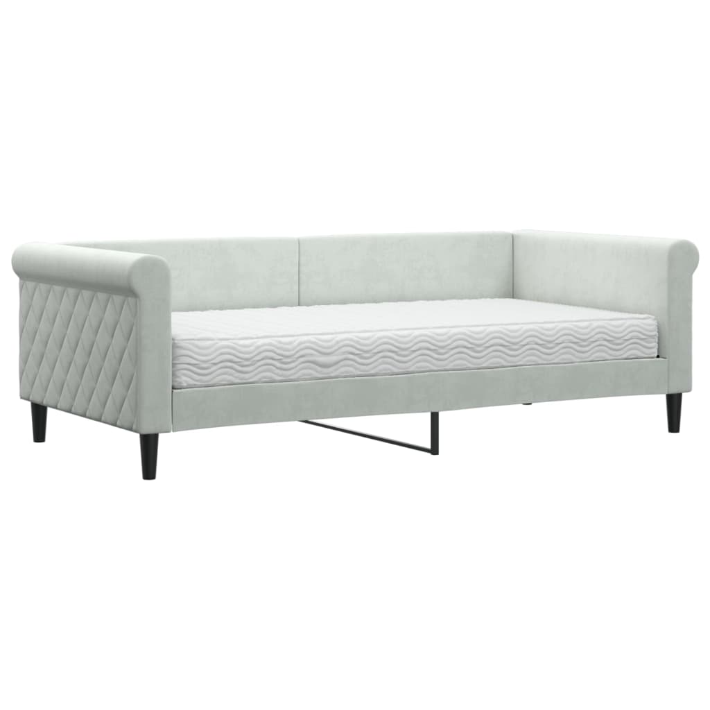 vidaXL Sofa z materacem do spania, jasnoszara, 90x190 cm, aksamit