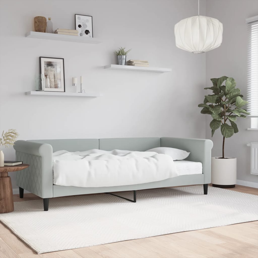 vidaXL Sofa z materacem do spania, jasnoszara, 90x190 cm, aksamit