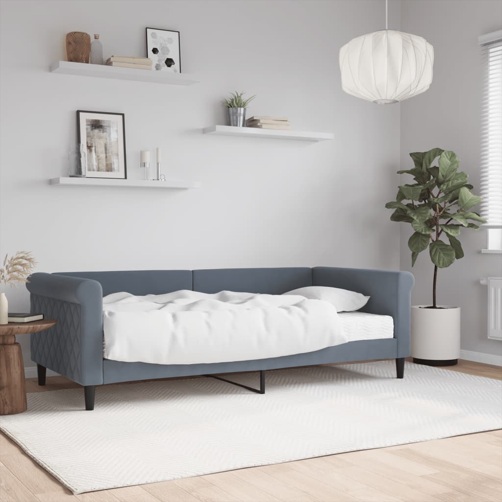 vidaXL Sofa z materacem do spania, ciemnoszara, 90x190 cm, aksamit