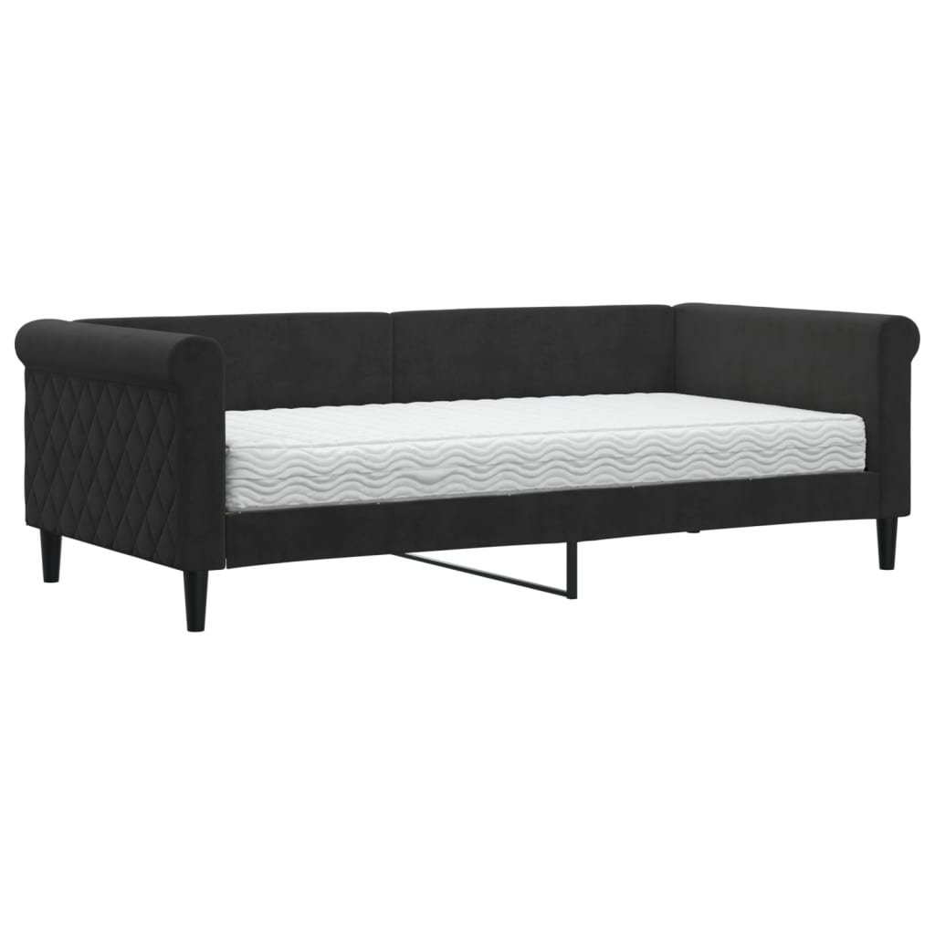 vidaXL Sofa z materacem do spania, czarna, 90x190 cm, aksamit