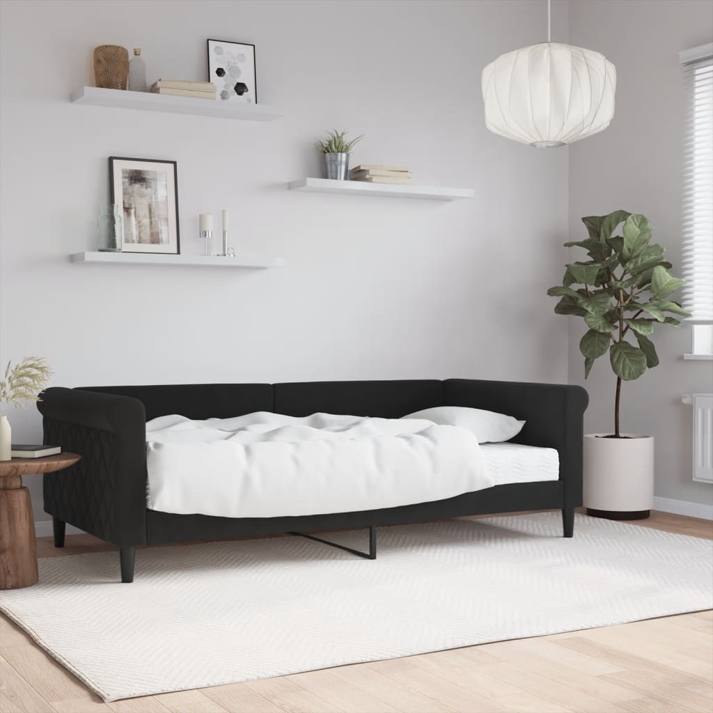 vidaXL Sofa z materacem do spania, czarna, 90x190 cm, aksamit