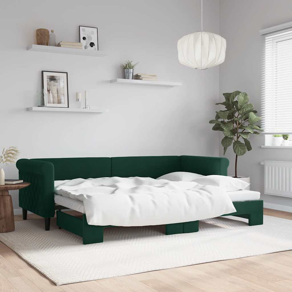 vidaXL Sofa rozsuwana, ciemnozielona, 80x200 cm, aksamit