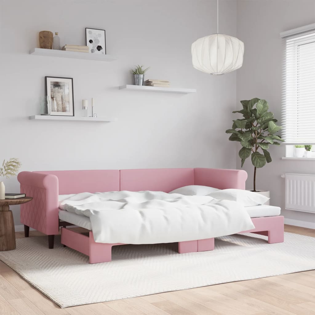 vidaXL Sofa rozsuwana, różowa, 80x200 cm, aksamit