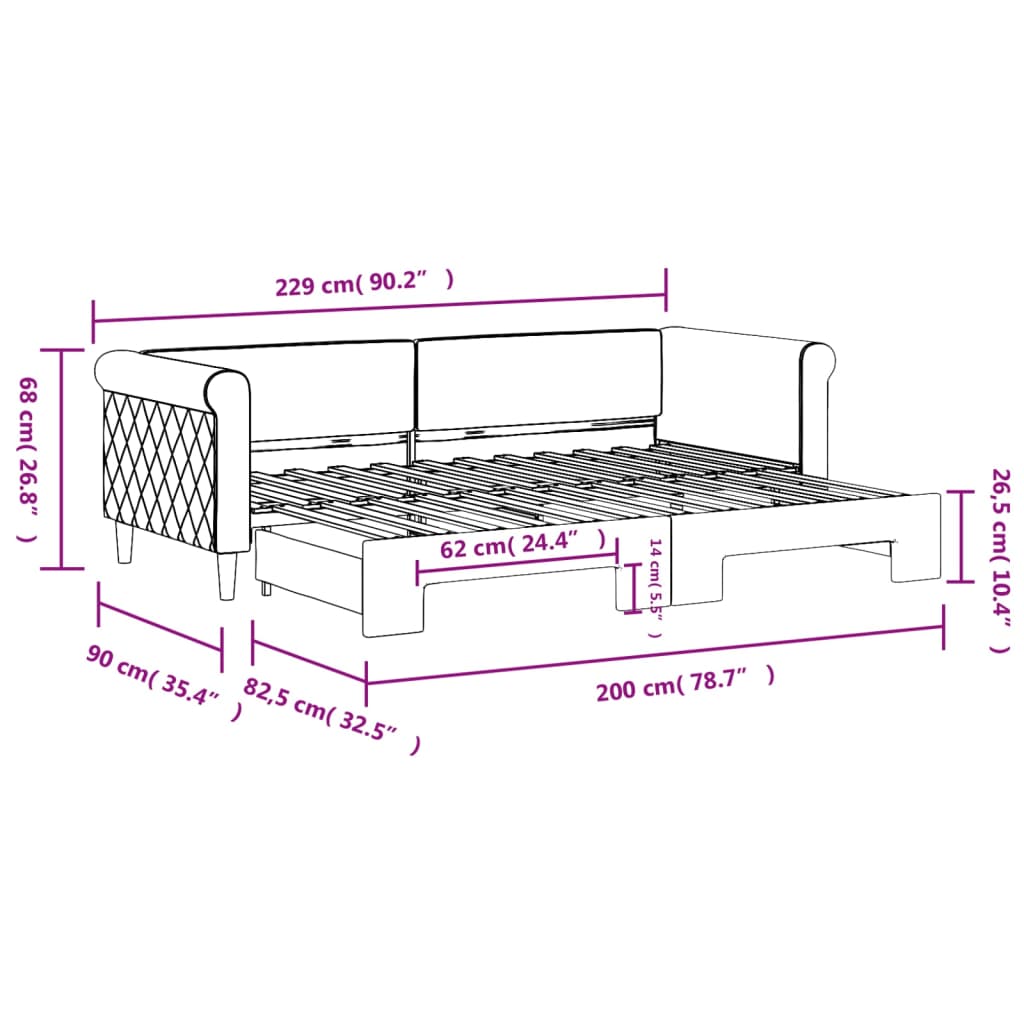 vidaXL Sofa rozsuwana, czarna, 80x200 cm, aksamit