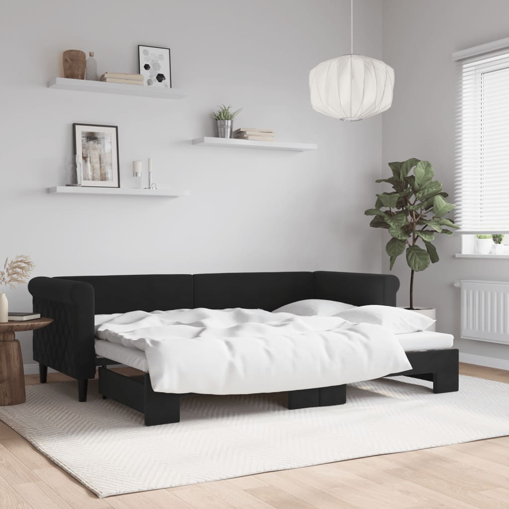 vidaXL Sofa rozsuwana, czarna, 80x200 cm, aksamit