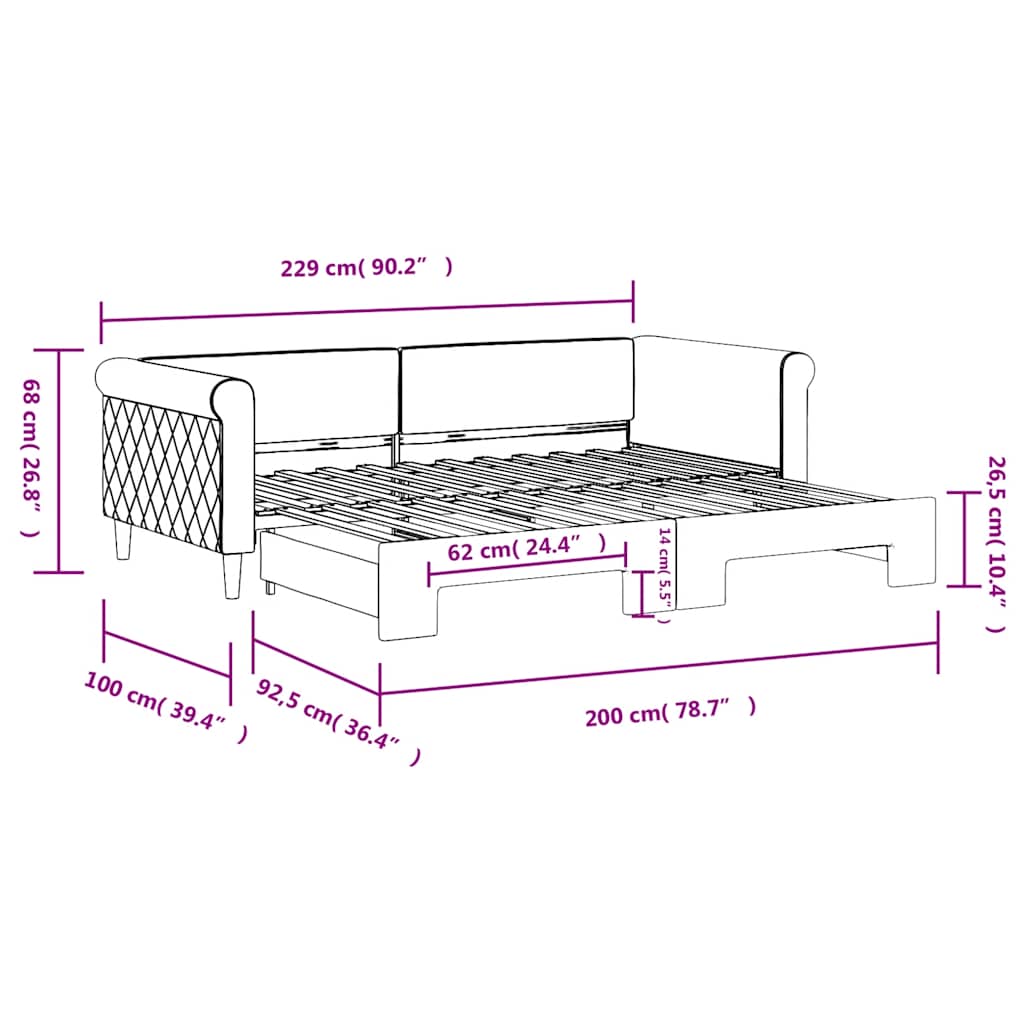 vidaXL Sofa rozsuwana, niebieska, 90x200 cm, aksamit