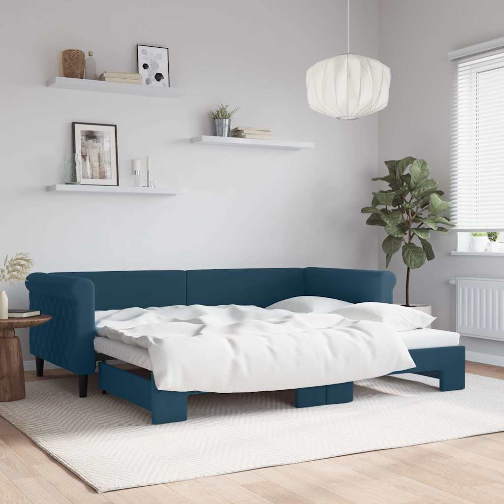 vidaXL Sofa rozsuwana, niebieska, 90x200 cm, aksamit