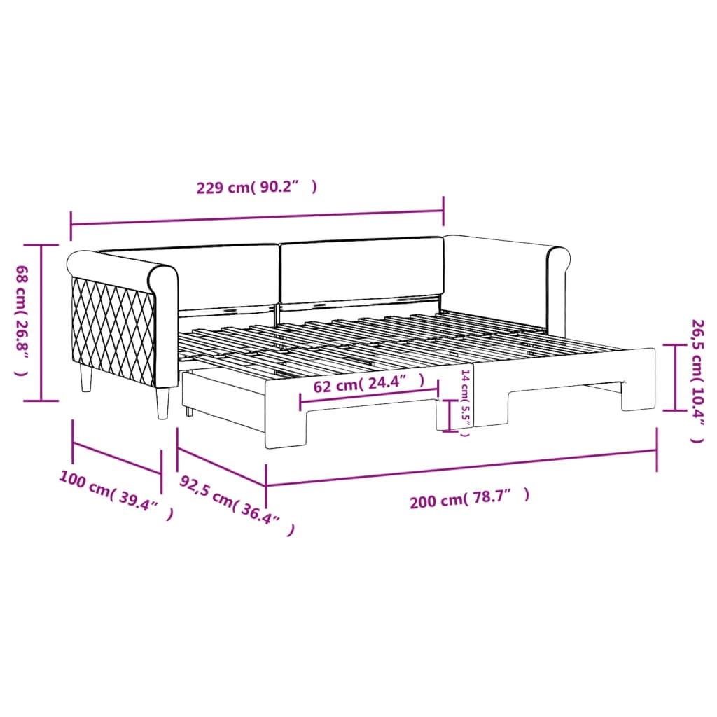 vidaXL Sofa rozsuwana, jasnoszara, 90x200 cm, aksamit