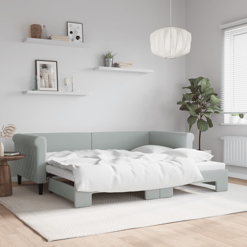 vidaXL Sofa rozsuwana, jasnoszara, 90x200 cm, aksamit
