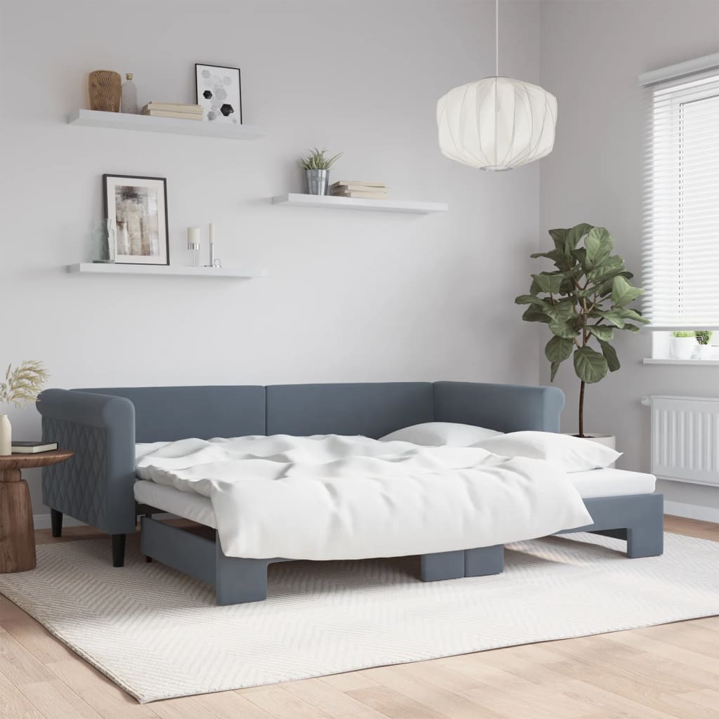 vidaXL Sofa rozsuwana, ciemnoszara, 90x200 cm, aksamit