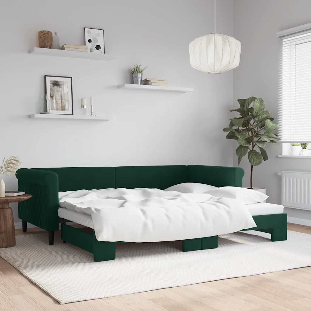 vidaXL Sofa rozsuwana, ciemnozielona, 90x200 cm, aksamit