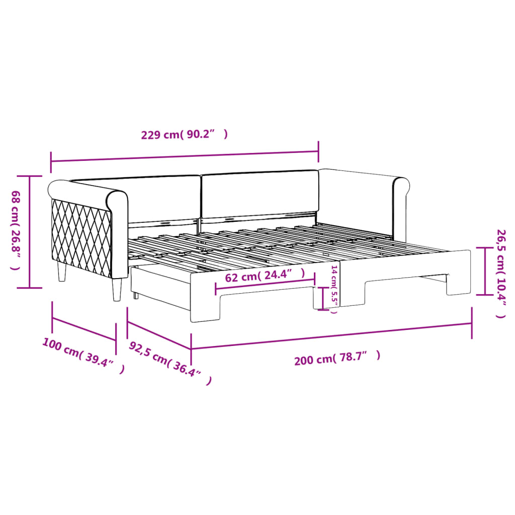 vidaXL Sofa rozsuwana, różowa, 90x200 cm, aksamit