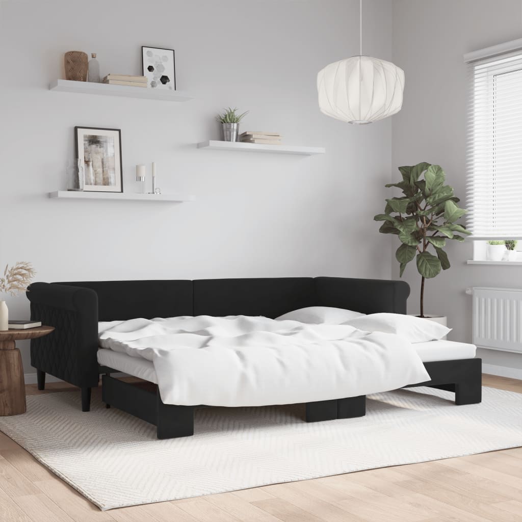 vidaXL Sofa rozsuwana, czarna, 90x200 cm, aksamit