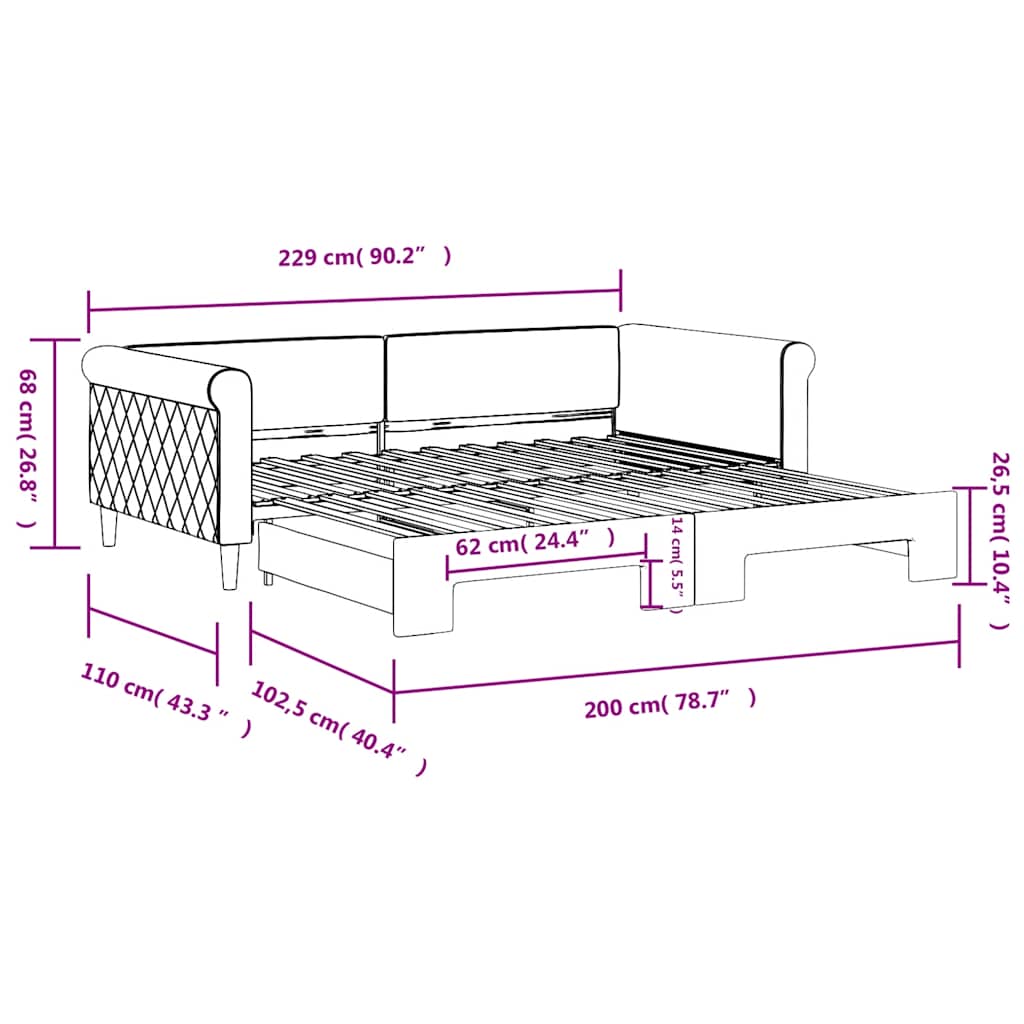 vidaXL Sofa rozsuwana, niebieska, 100x200 cm, aksamit