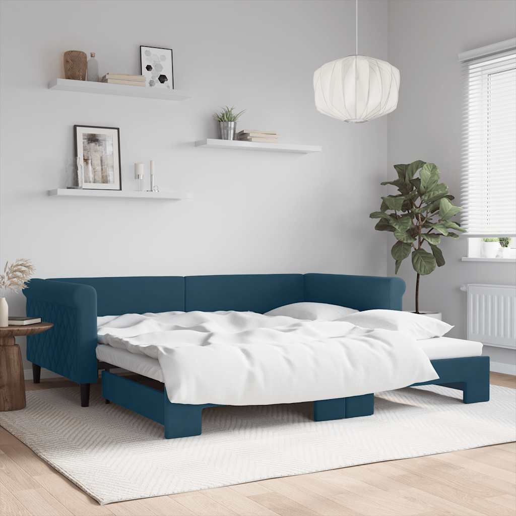 vidaXL Sofa rozsuwana, niebieska, 100x200 cm, aksamit