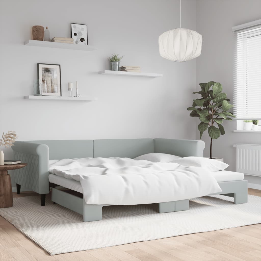vidaXL Sofa rozsuwana, jasnoszara, 100x200 cm, aksamit