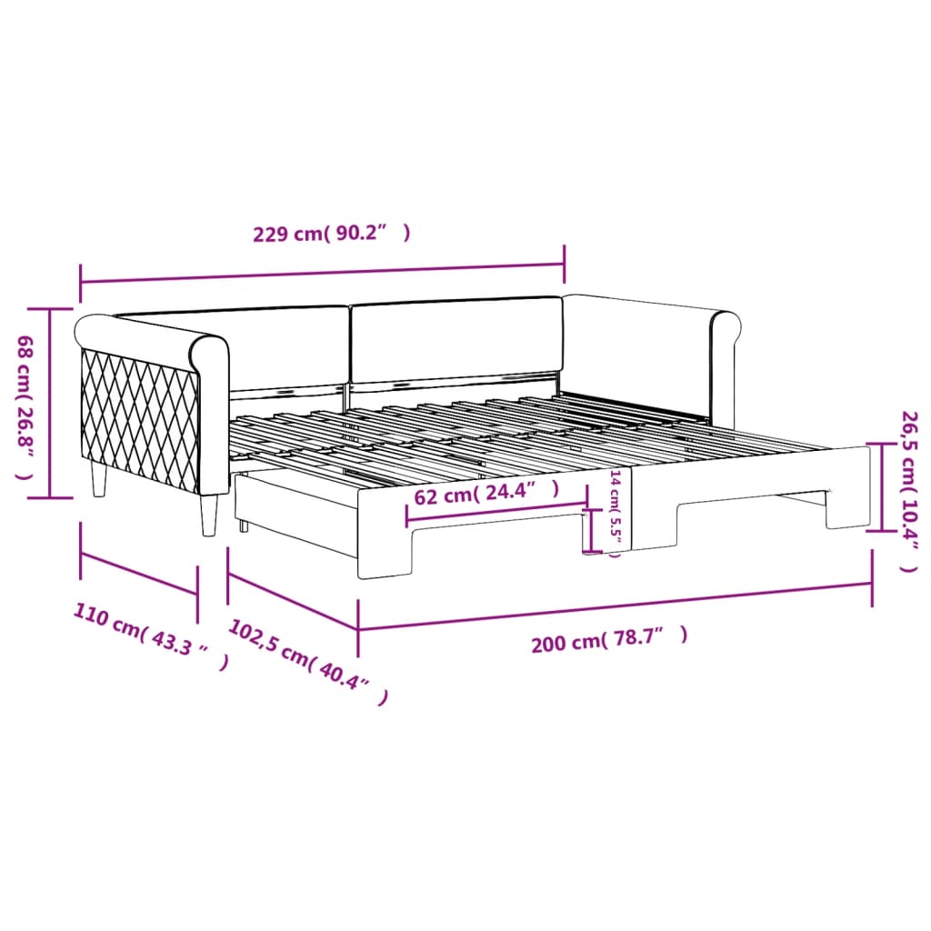 vidaXL Sofa rozsuwana, ciemnoszara, 100x200 cm, aksamit
