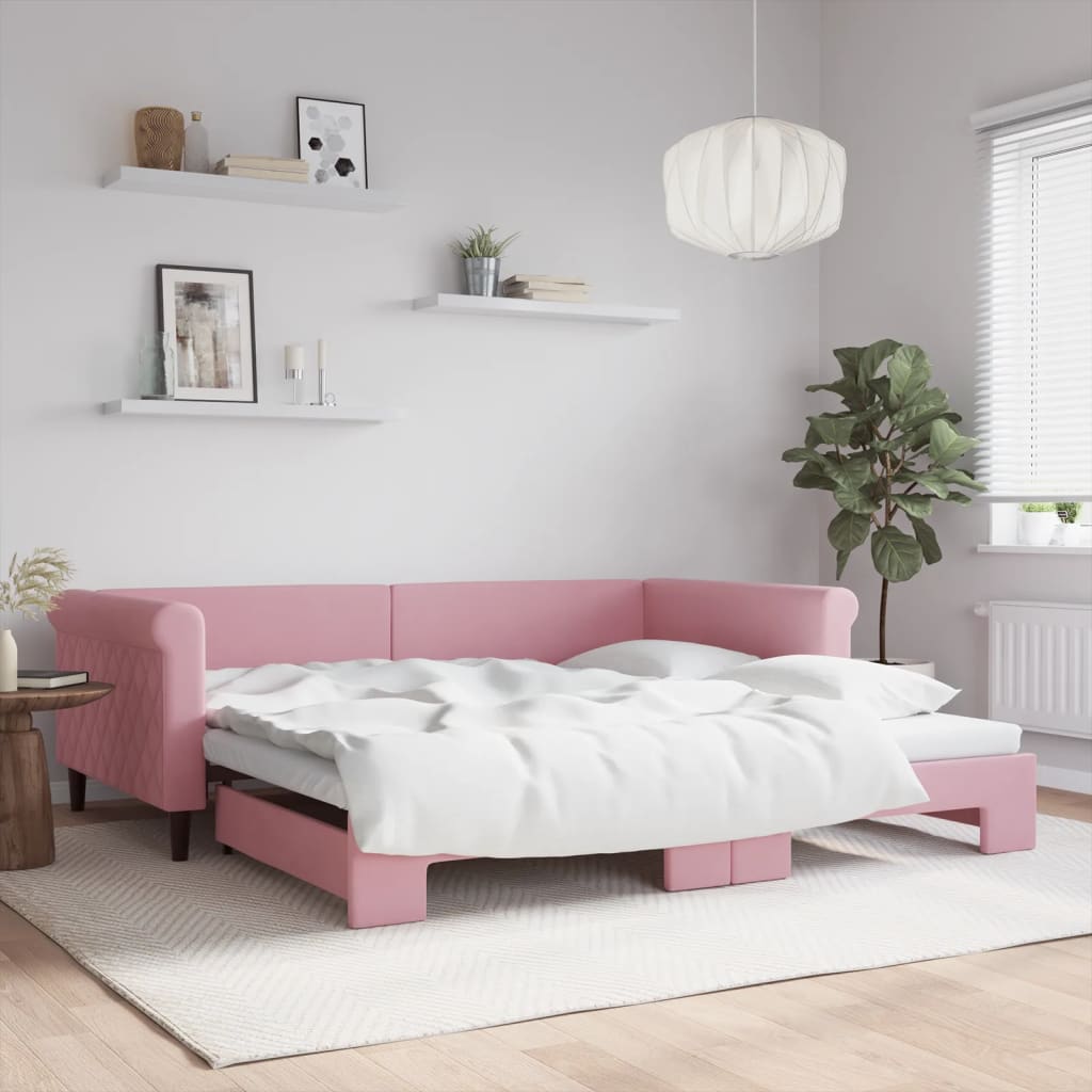 vidaXL Sofa rozsuwana, różowa, 100x200 cm, aksamit