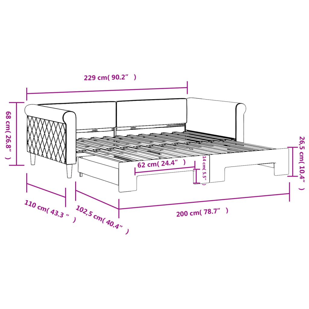 vidaXL Sofa rozsuwana, czarna, 100x200 cm, aksamit