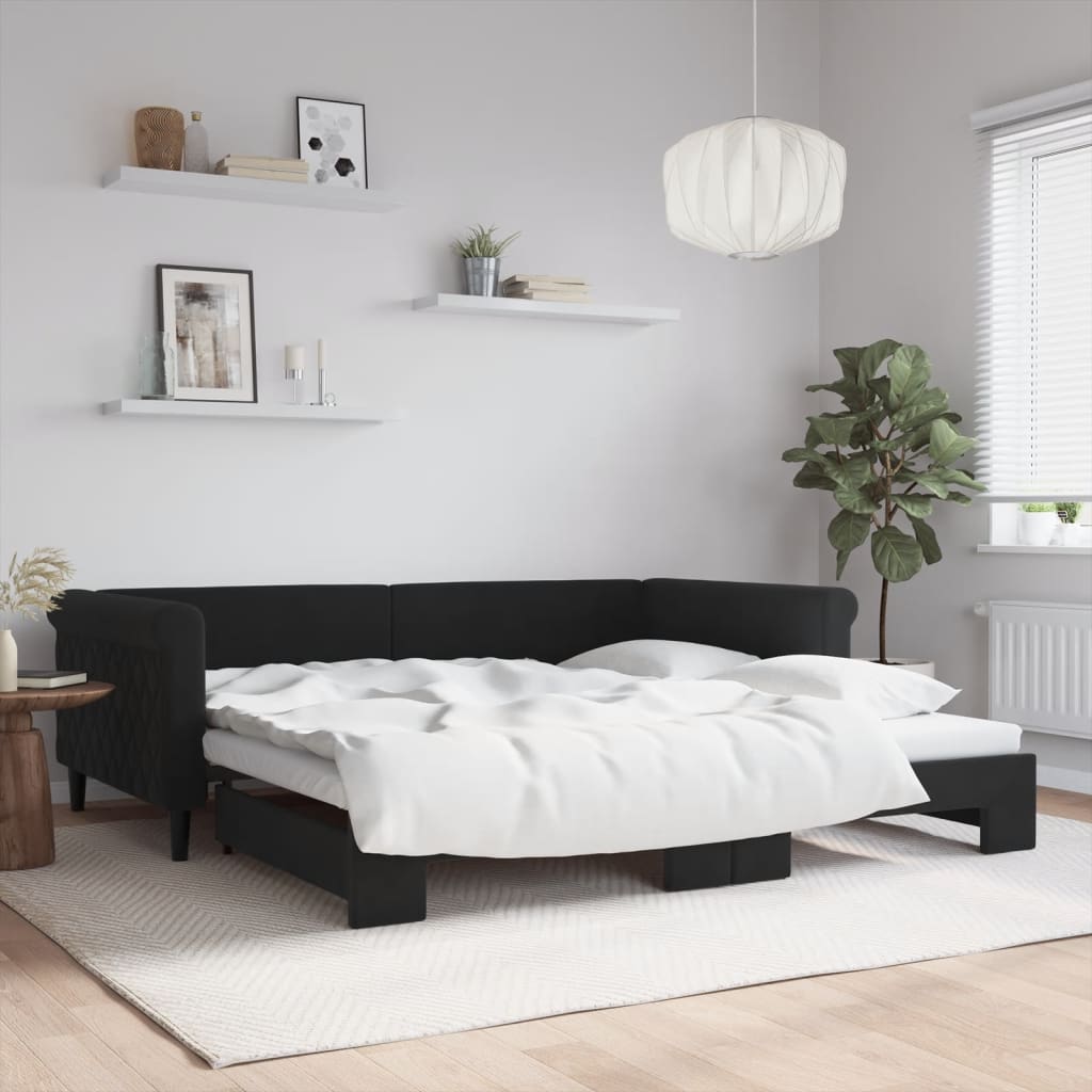 vidaXL Sofa rozsuwana, czarna, 100x200 cm, aksamit