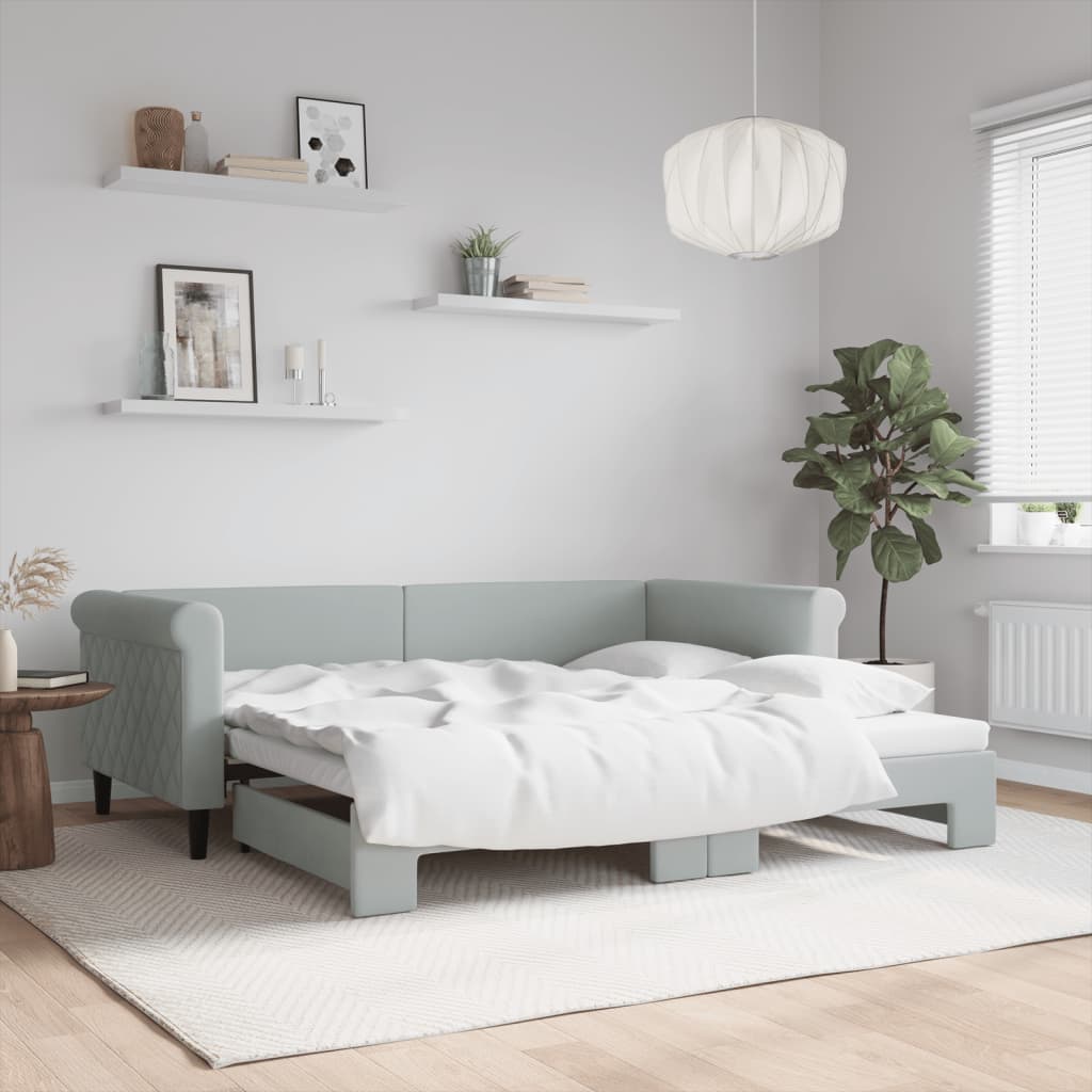 vidaXL Sofa rozsuwana, jasnoszara, 90x190 cm, aksamit