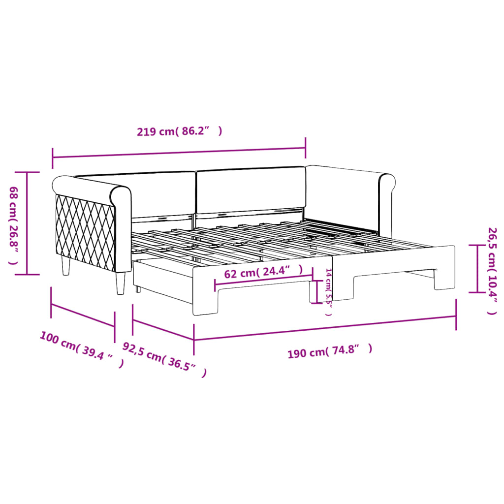 vidaXL Sofa rozsuwana, ciemnoszara, 90x190 cm, aksamit