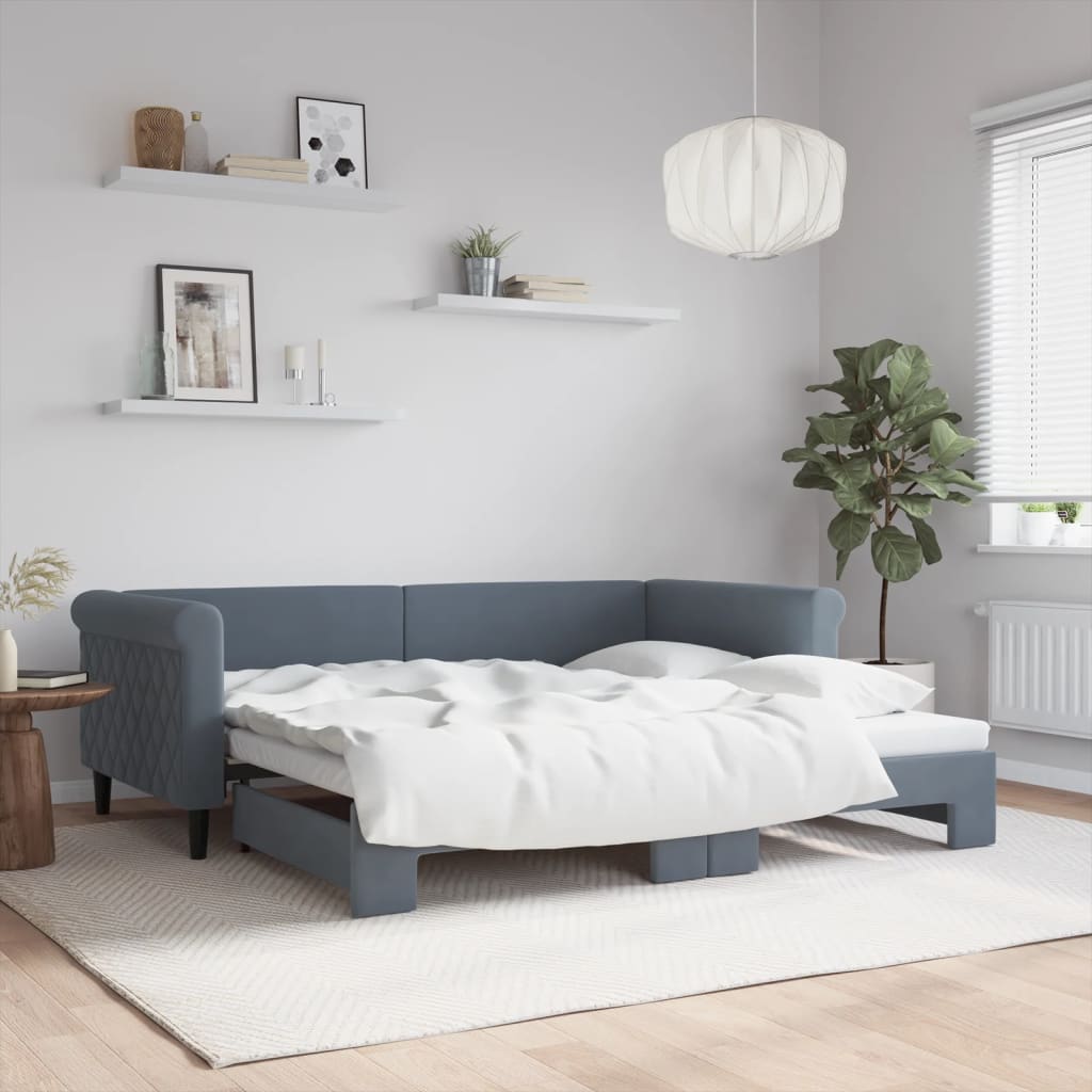 vidaXL Sofa rozsuwana, ciemnoszara, 90x190 cm, aksamit