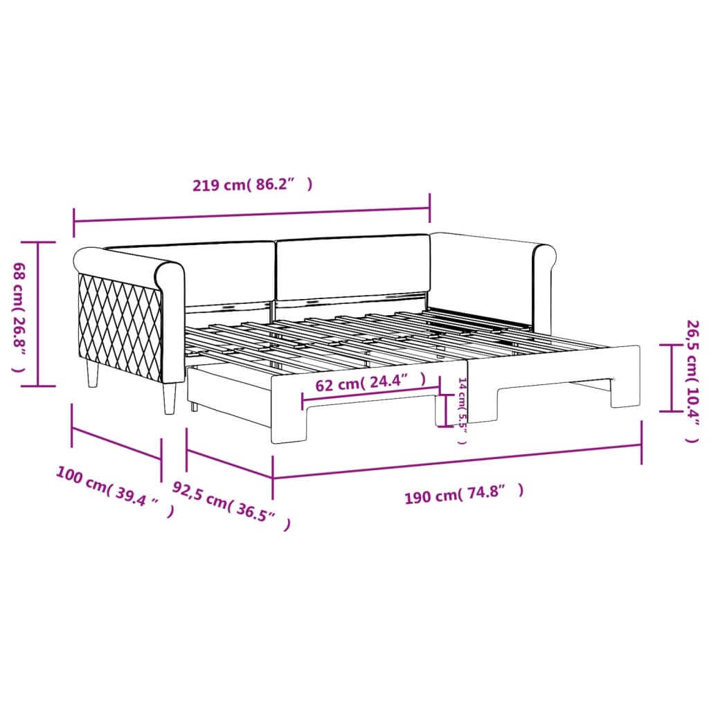 vidaXL Sofa rozsuwana, czarna, 90x190 cm, aksamit