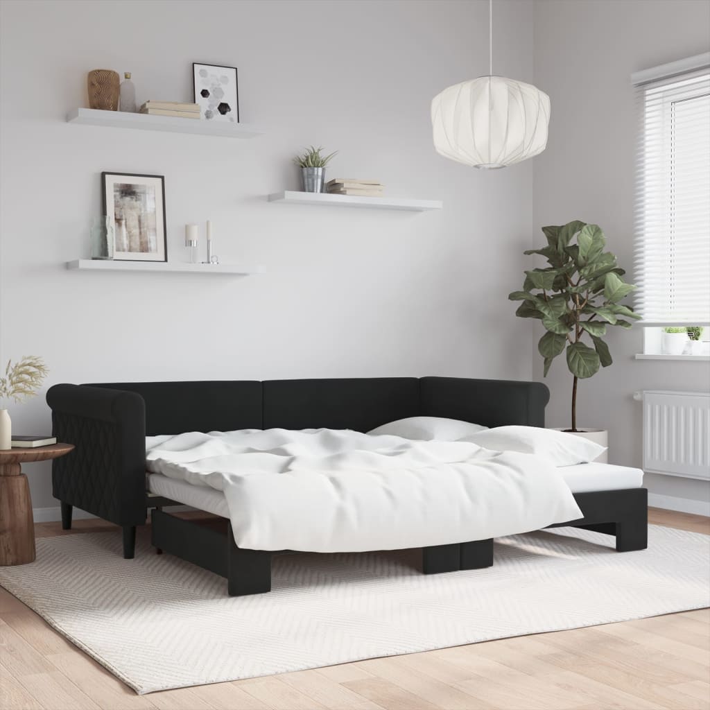 vidaXL Sofa rozsuwana, czarna, 90x190 cm, aksamit