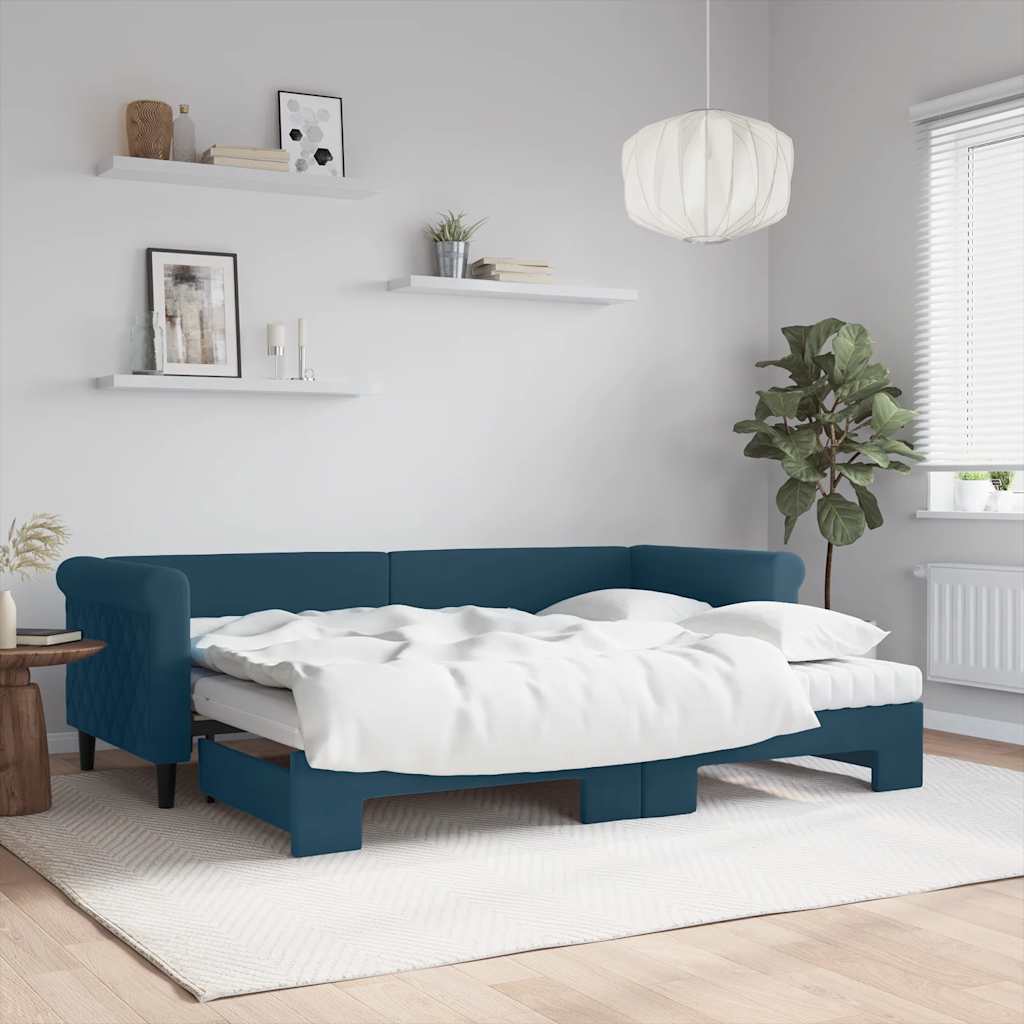 vidaXL Sofa rozsuwana z materacami, niebieska, 80x200 cm, aksamit