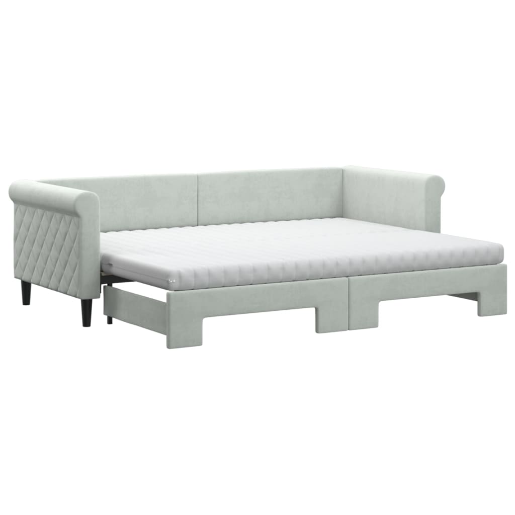 vidaXL Sofa rozsuwana z materacami, jasnoszara, 80x200 cm, aksamit