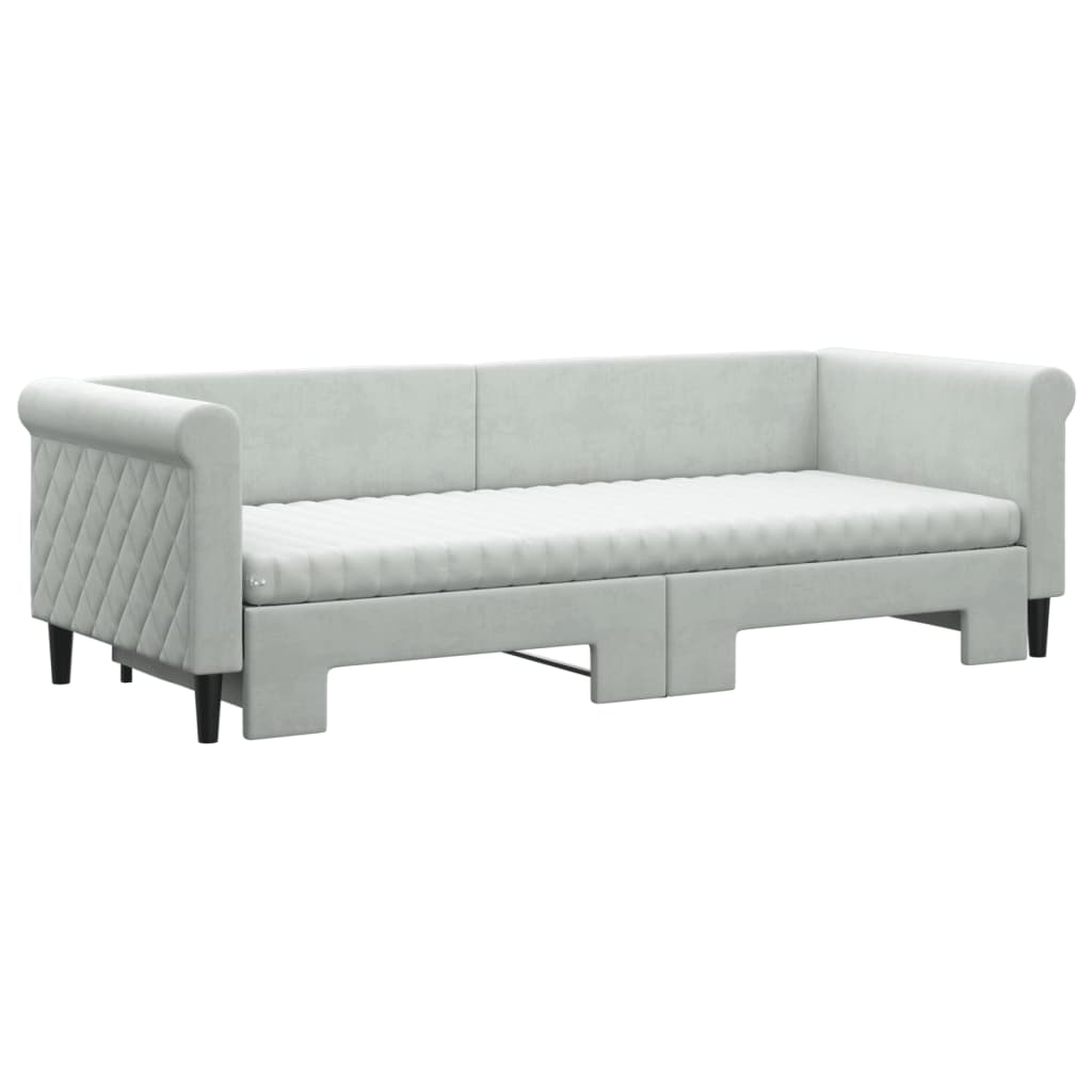 vidaXL Sofa rozsuwana z materacami, jasnoszara, 80x200 cm, aksamit