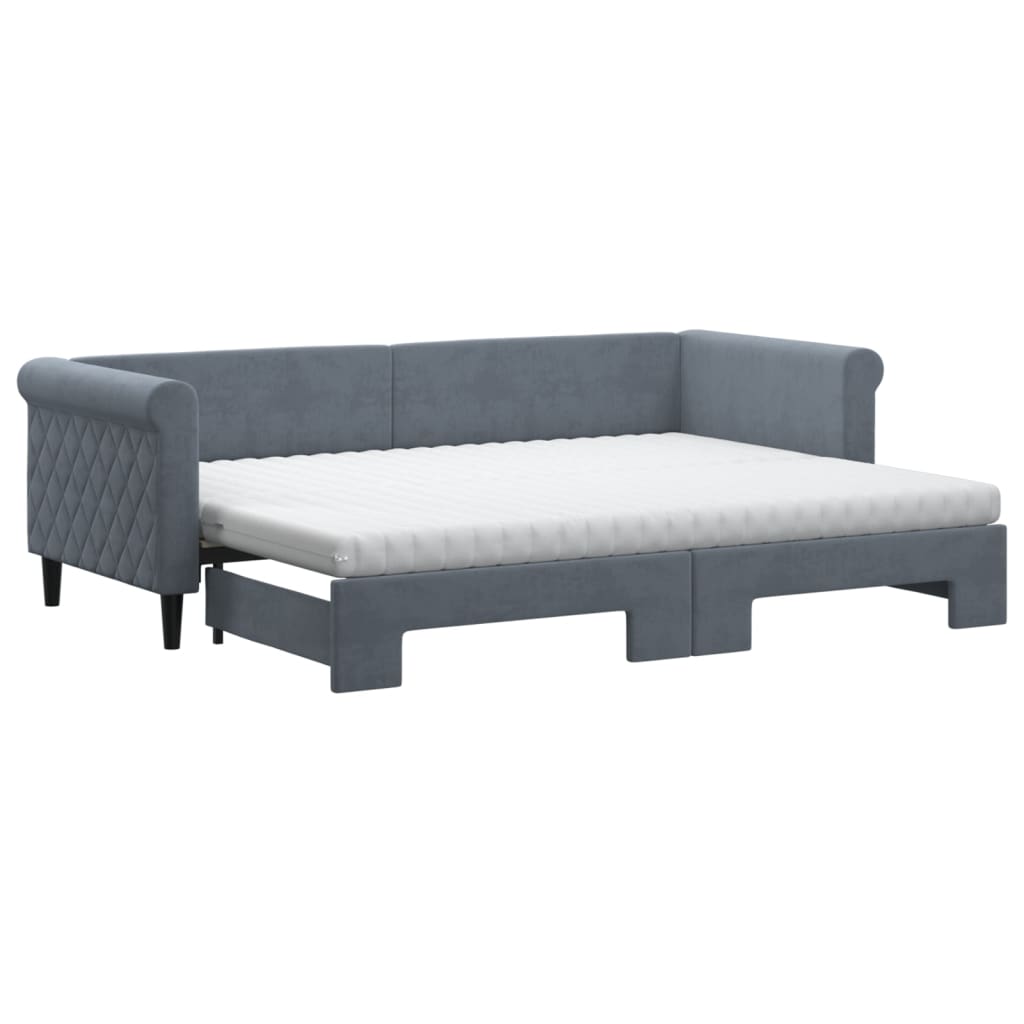 vidaXL Sofa rozsuwana z materacami, ciemnoszara, 80x200 cm, aksamit
