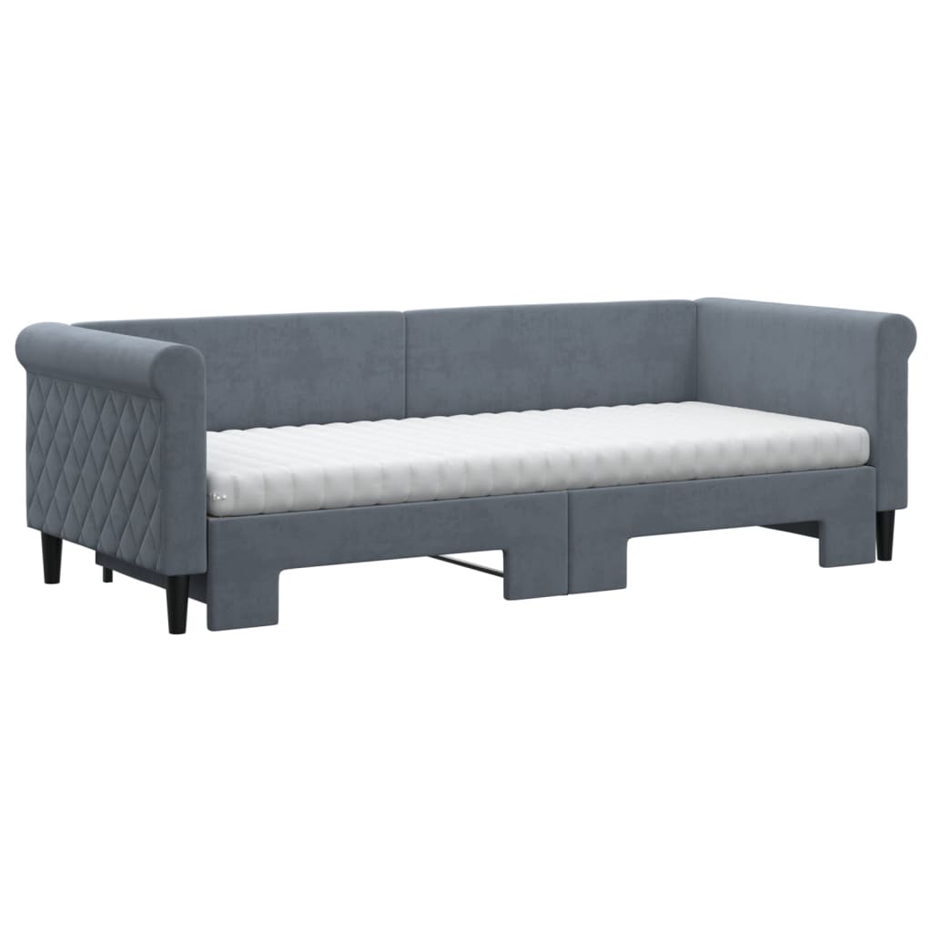 vidaXL Sofa rozsuwana z materacami, ciemnoszara, 80x200 cm, aksamit