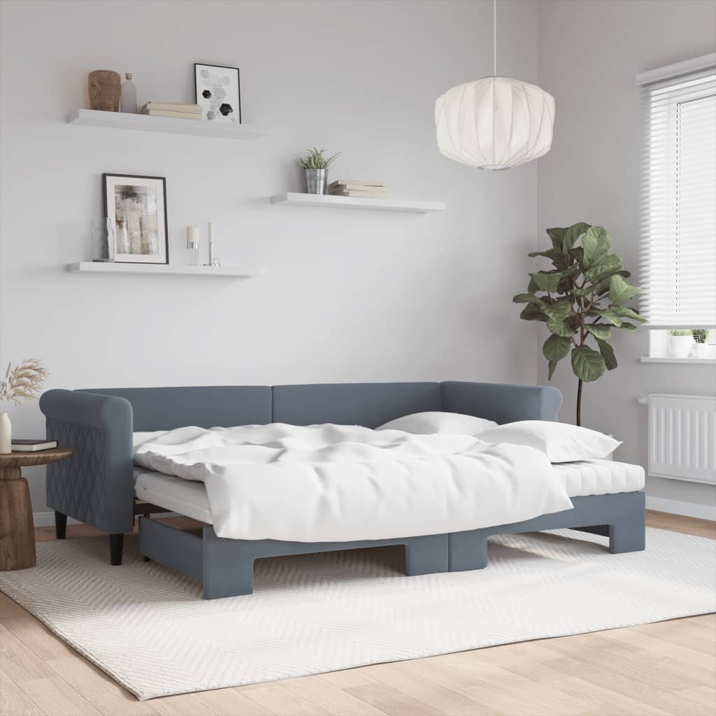 vidaXL Sofa rozsuwana z materacami, ciemnoszara, 80x200 cm, aksamit