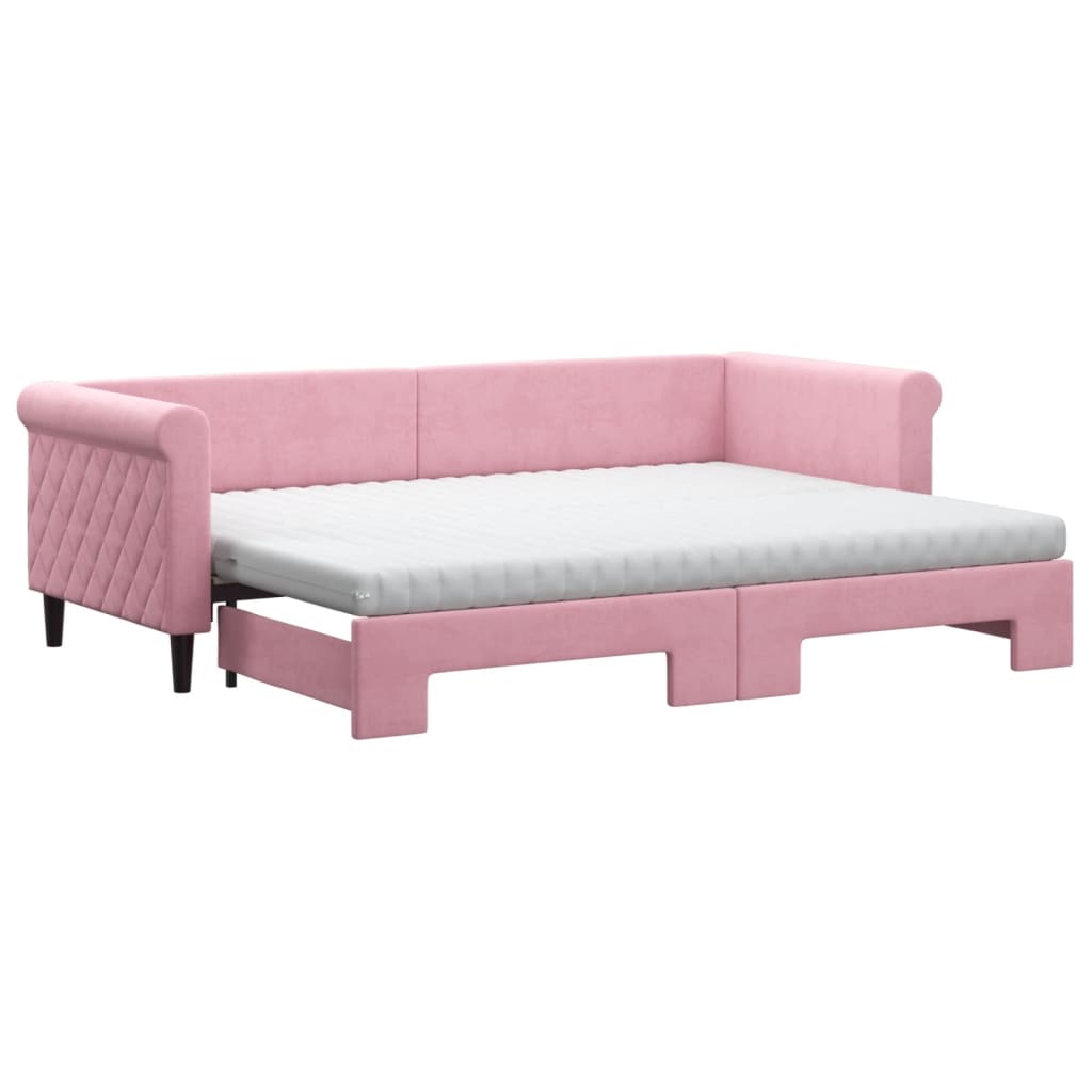vidaXL Sofa rozsuwana z materacami, różowa, 80x200 cm, aksamit