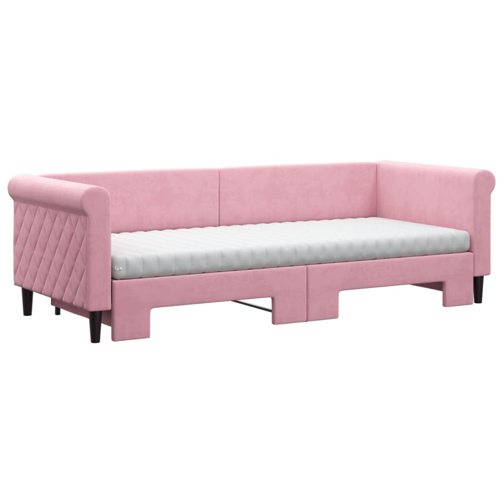 vidaXL Sofa rozsuwana z materacami, różowa, 80x200 cm, aksamit