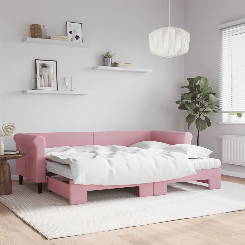 vidaXL Sofa rozsuwana z materacami, różowa, 80x200 cm, aksamit