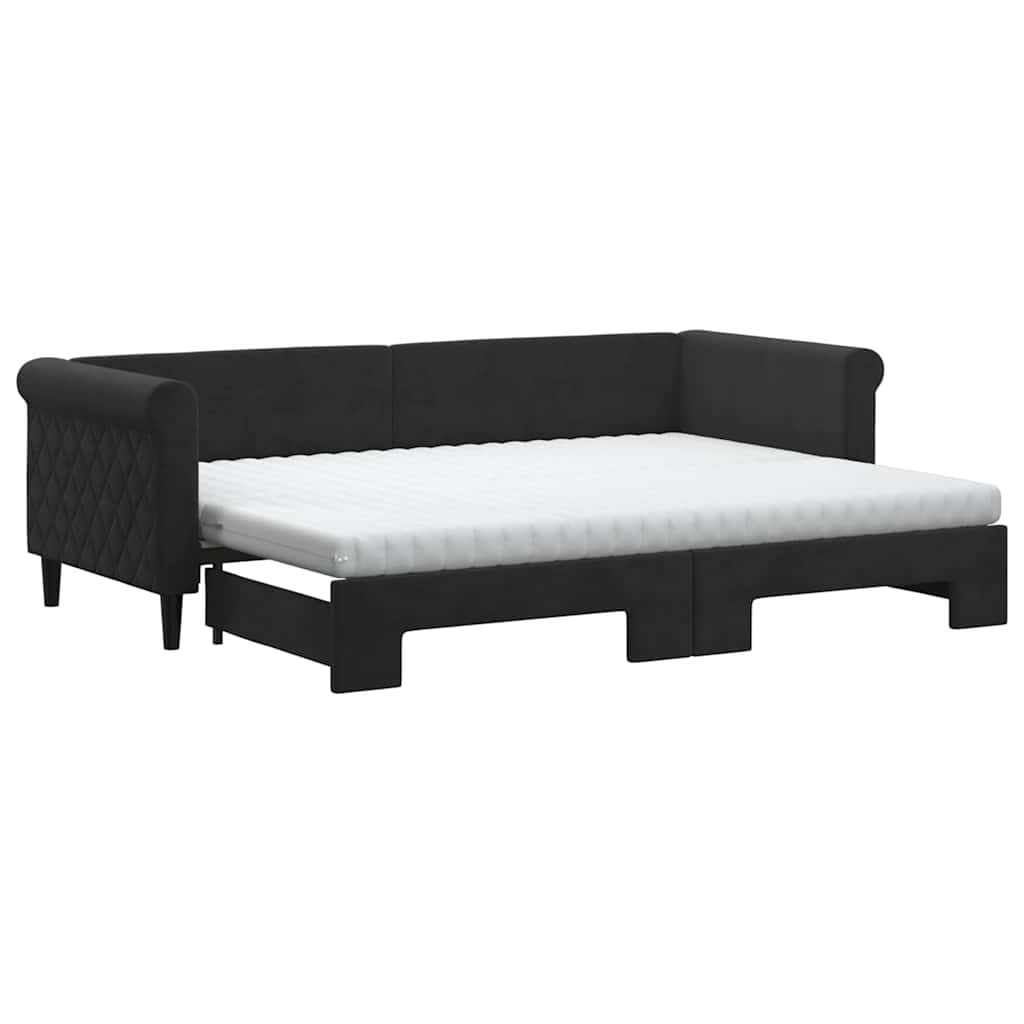 vidaXL Sofa rozsuwana z materacami, czarna, 80x200 cm, aksamit