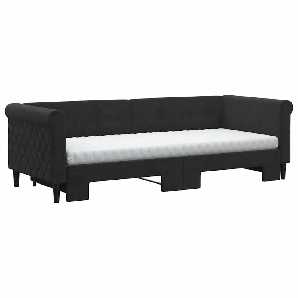 vidaXL Sofa rozsuwana z materacami, czarna, 80x200 cm, aksamit
